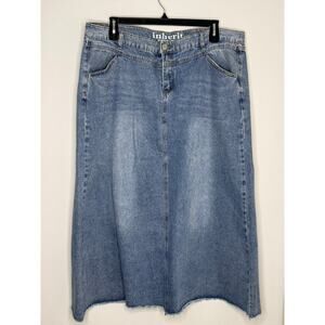 Inherit Medium Wash Shenoa A-line Denim Maxi Skirt Zip Fly No Slit Size 21/22